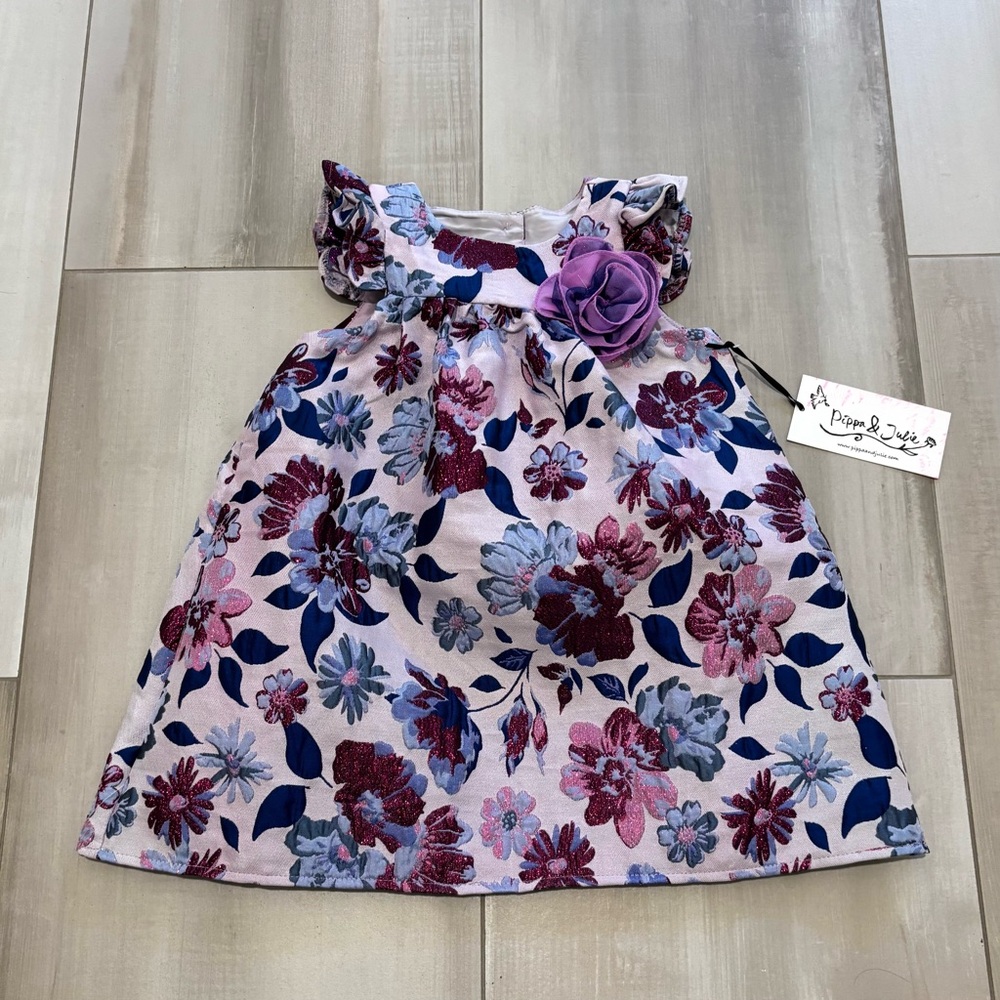 Pippa & Julie Toddler Girl Floral Purple Lilac Dress Size 2T